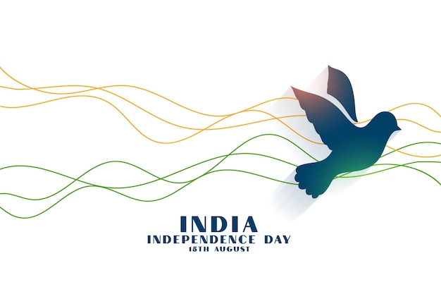 India onafhankelijkheidsdag achtergrond in lijnstijl met vliegende vredesvogel