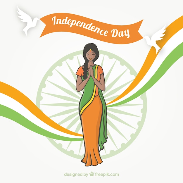 Gratis vector india onafhankelijkheidsdag achtergrond met vrouw