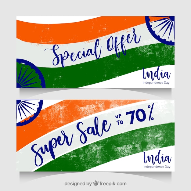 Gratis vector india onafhankelijkheidsdag banners in verfstijl