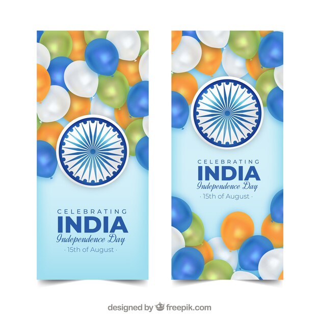 India onafhankelijkheidsdag banners met ballonnen in realistische stijl