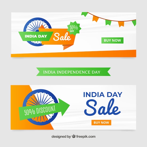 Gratis vector india onafhankelijkheidsdag verkoop banners met platte ontwerp