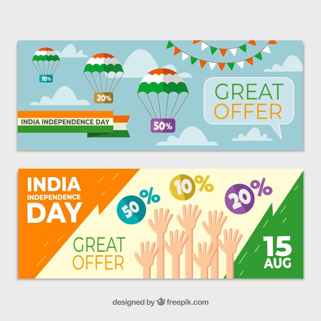 India onafhankelijkheidsdag verkoop banners met platte ontwerp