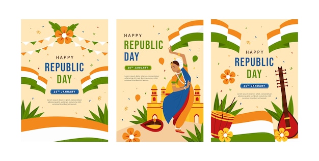 Gratis vector india republiek dag viering wenskaarten collectie