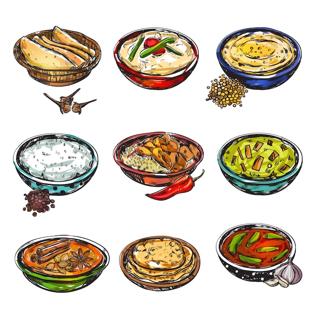 Gratis vector indiaas eten set