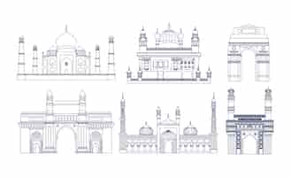 Gratis vector indiase architectuur met tempels