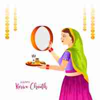 Gratis vector indiase festival happy karwa chauth viering achtergrond