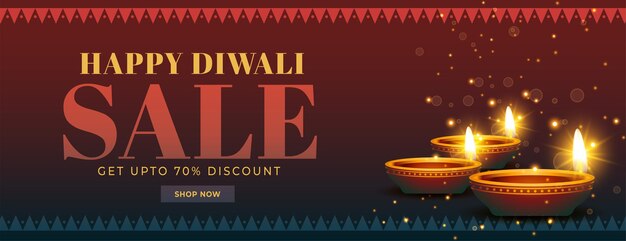 Indiase gelukkige diwali-verkoopbanner met sprankelende diya