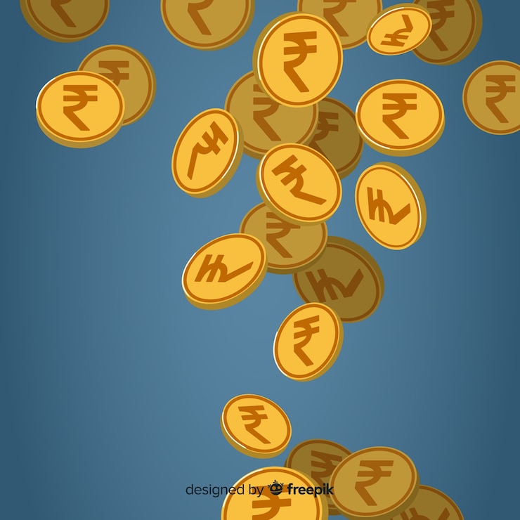 Gratis Vector indiase roepie munten vallende achtergrond
