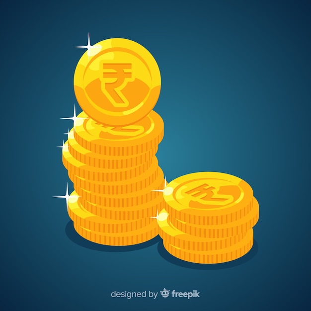 Gratis vector indiase rupee gouden muntenstapel