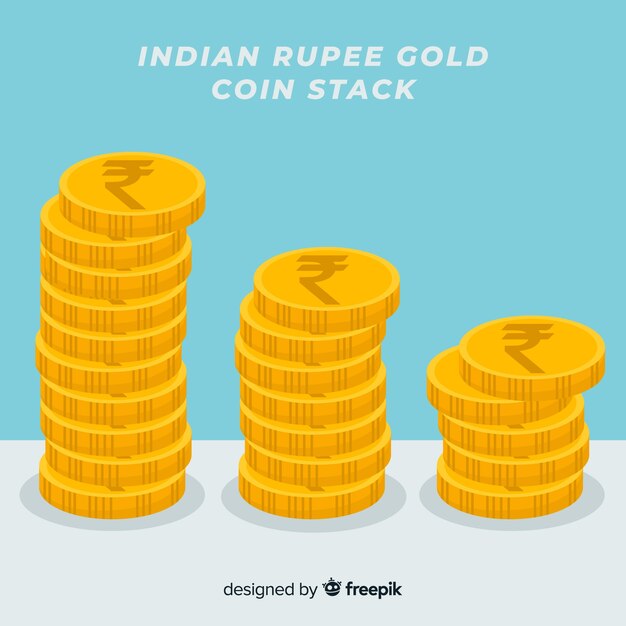 Indiase rupee gouden muntenstapel