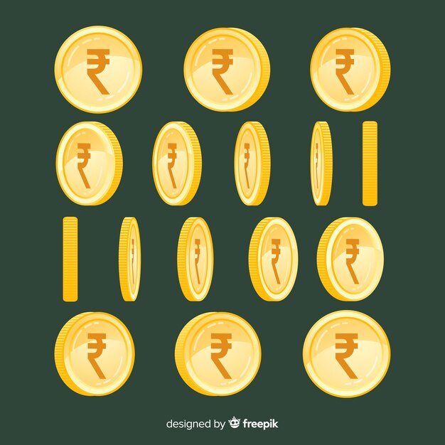 Indiase rupee muntenset in verschillende posities