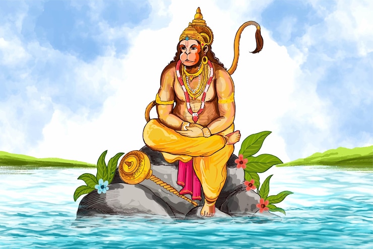 Gratis Vector indiase spirituele god hanuman jayanti kaart achtergrond