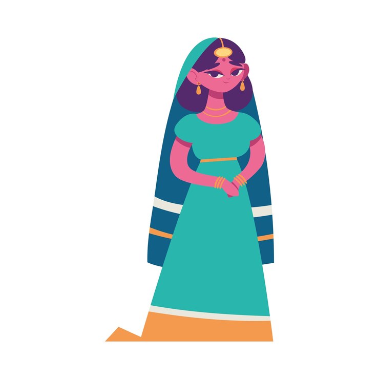 Gratis Vector indiase vrouw cartoon icoon geïsoleerd