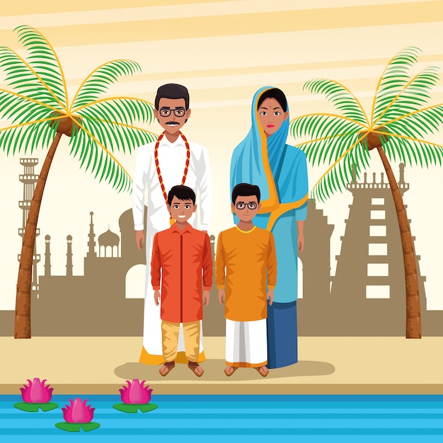 Gratis vector indische etnische mensenbeeldverhalen in stad