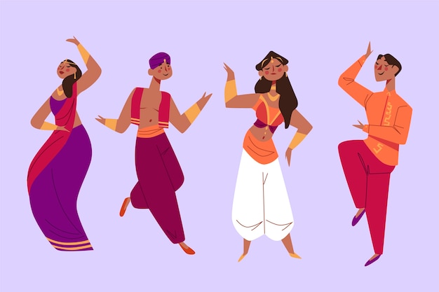 Gratis vector indische mensen die bollywoodstijl dansen