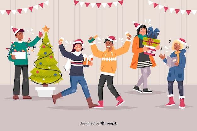 Gratis vector indoor super kerstfeest cartoon