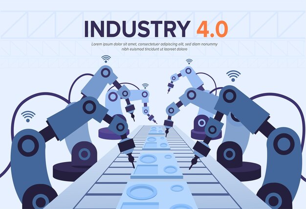 Industrie 4.0 illustratie met robotarmen.