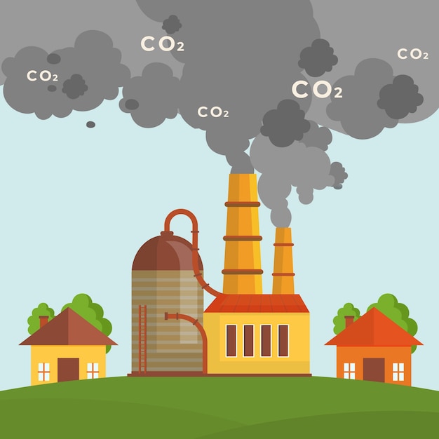 Industrie hand getekende platte co2 illustratie