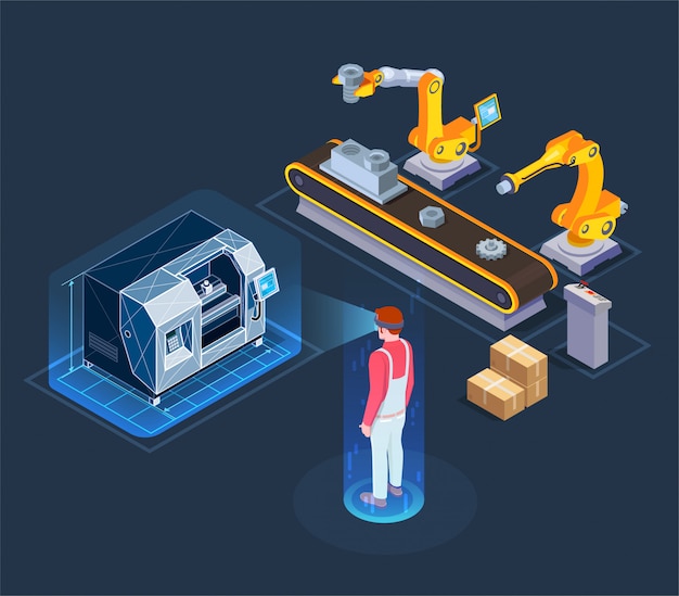 Industriële augmented reality-isometrische compositie