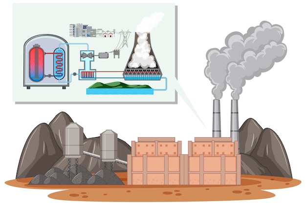 Industriële fabriekswerk vervuiling geïsoleerd op een witte achtergrond