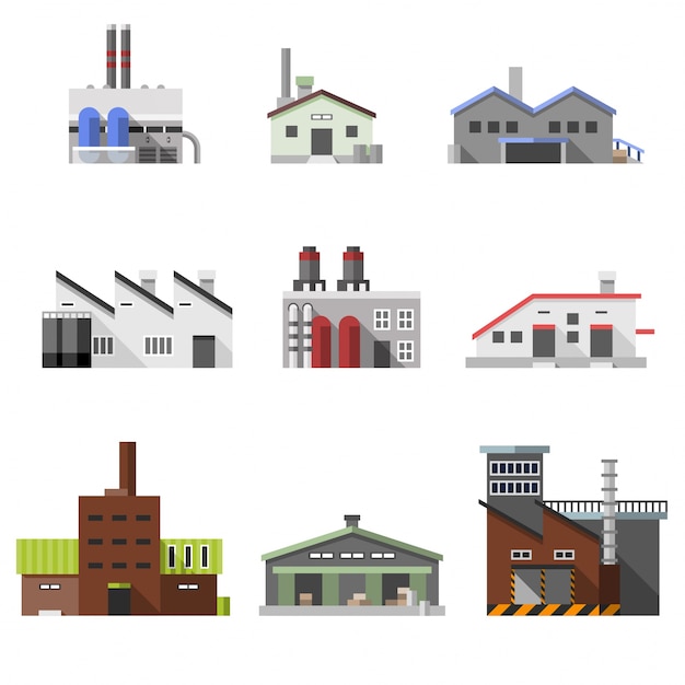 Gratis vector industriële gebouwen vlak