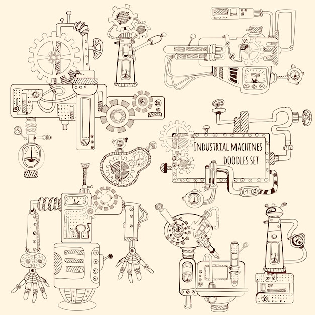Industriële Machines Doodles Set