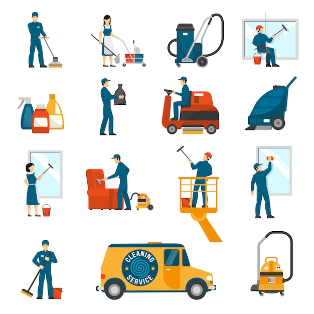 Gratis vector industriële schoonmaak service flat icons set