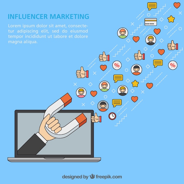 Influencer marketing vector met laptop en magneet