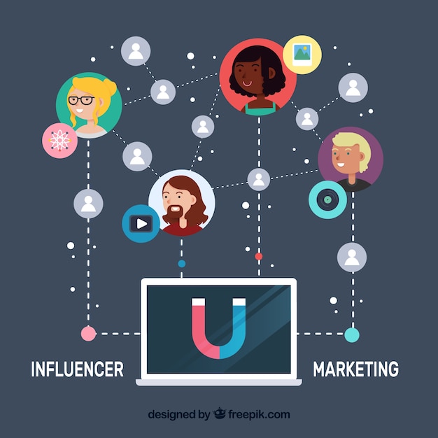 Influencer marketing vector met laptop