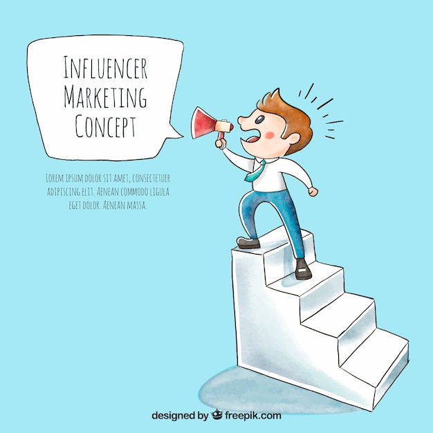 Influencer marketing vector met man op trappen