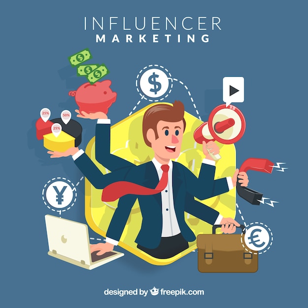 Influencer marketing vector met zakenman