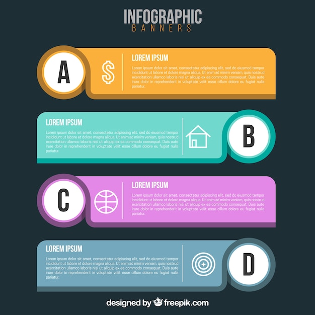 Gratis vector infografische banners met decoratieve elementen in vlakke vormgeving