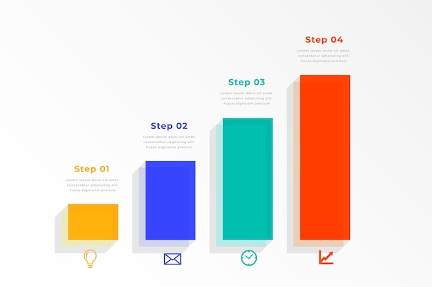 Gratis vector infografische workflow cart diagram sjabloon met vier stappen proces vector