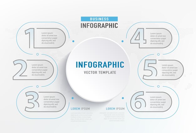 Infograph 6 stappen element. Cirkel grafisch grafiek diagram, zakelijke grafiekontwerp.