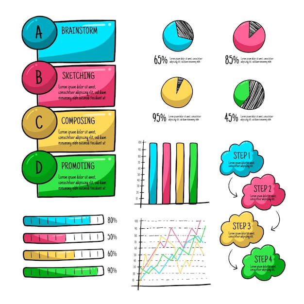 Gratis vector infographic handgetekende elementen