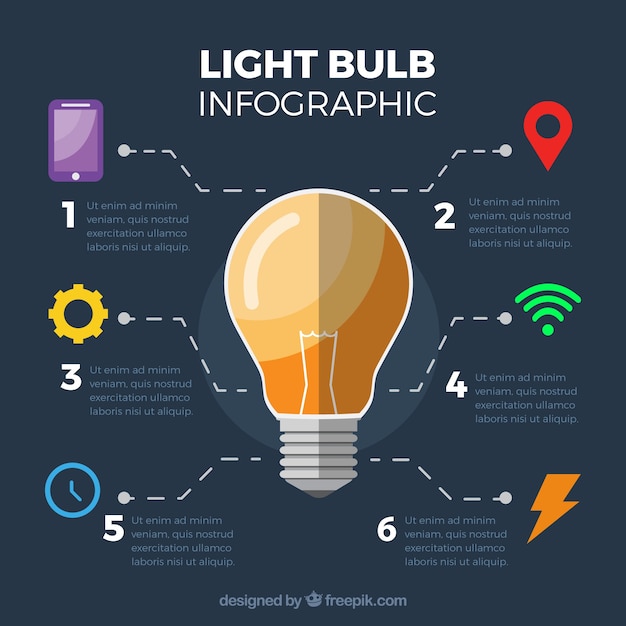 Infographic met een gloeilamp in plat ontwerp