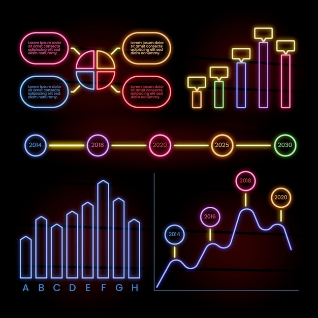 Infographic pack in neon stijl