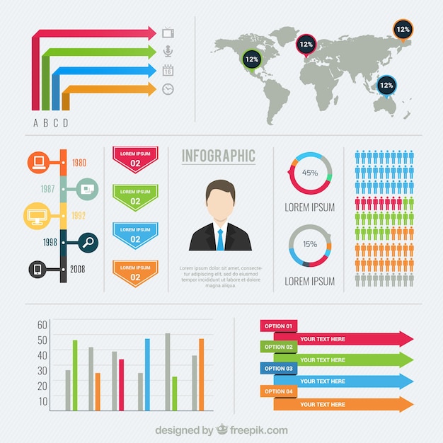 Infographic sjabloon met kleurrijke diagrammen