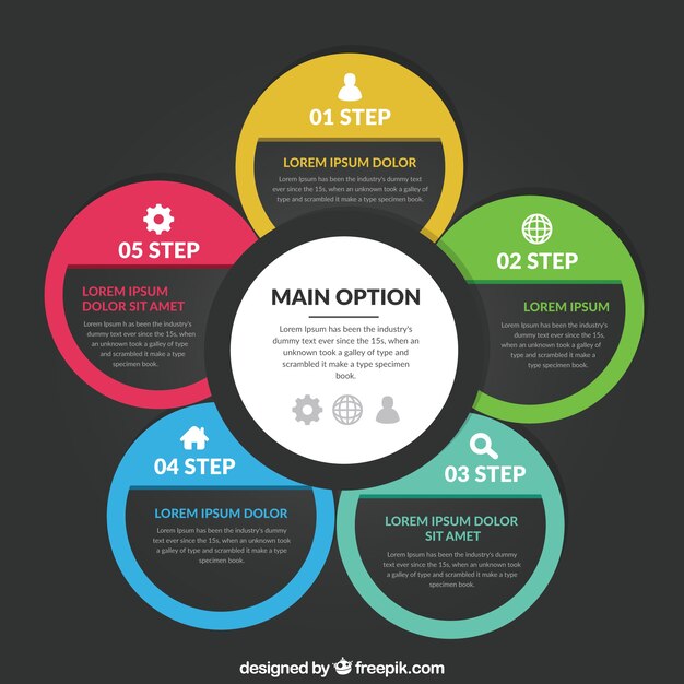 Infographics gekleurde cirkels met opties