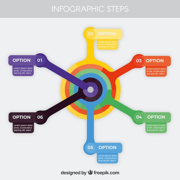 Infographicstappen met kleuren in vlakke stijl