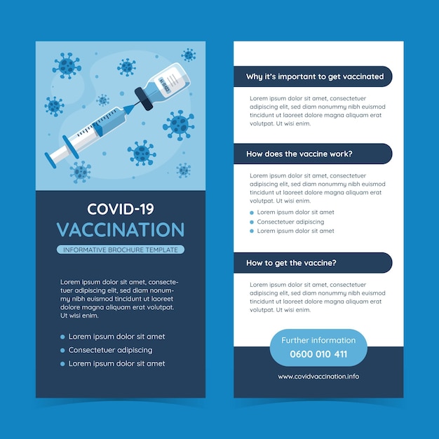 Gratis vector informatieve brochure over vaccinatie tegen het coronavirus met illustraties