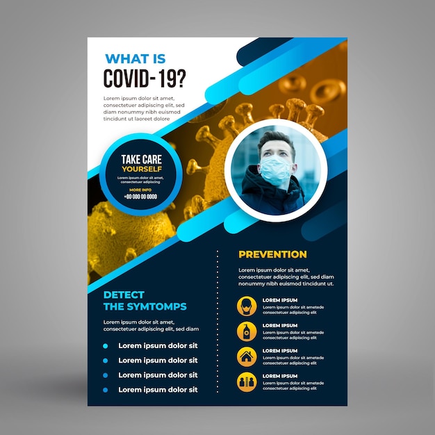 Gratis vector informatieve coronavirus-flyer met foto