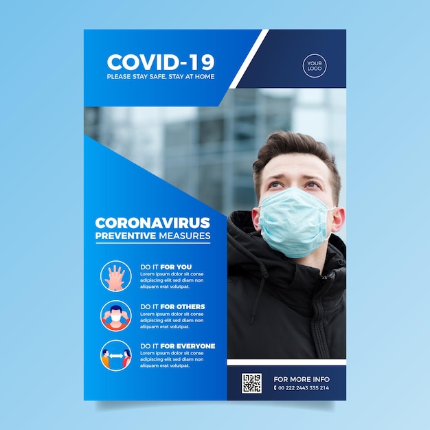 Gratis vector informatieve coronavirus-flyer-sjabloon met afbeelding