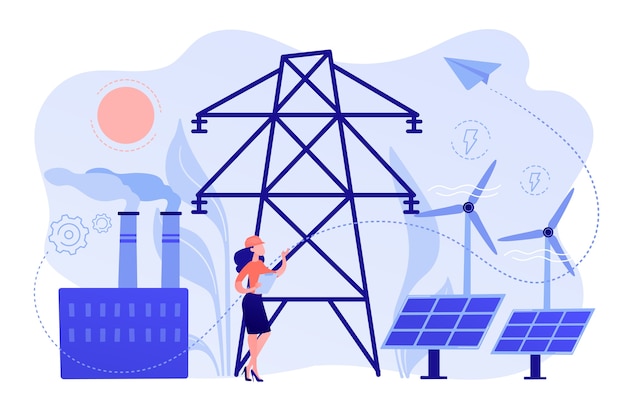 Ingenieur kiezen van krachtcentrale met zonnepanelen en windturbines