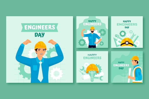 Gratis vector ingenieurs dag handgetekende platte ig post collectie