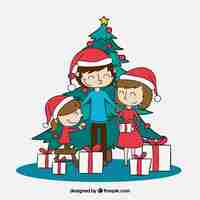 Gratis vector inhoudsfamilie op een kerstdag