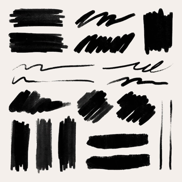 Inkt penseelstreek element vector set in zwart
