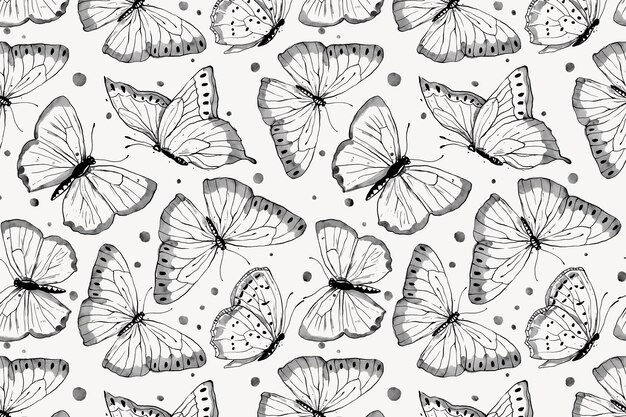 Inkt vlinder achtergrond, lijn kunst patroon ontwerp vector