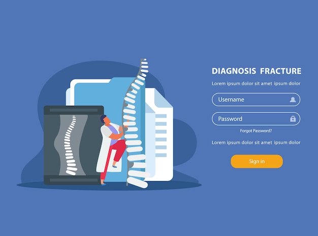 Gratis vector inlogwebsite orthopedie met ruggengraatdiagnose