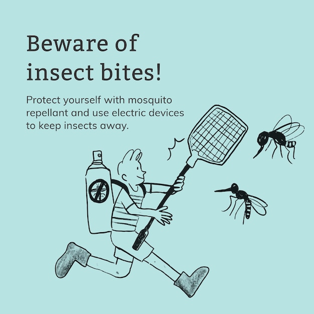 Gratis vector insectenbeten sjabloon gezondheidszorg social media advertentie